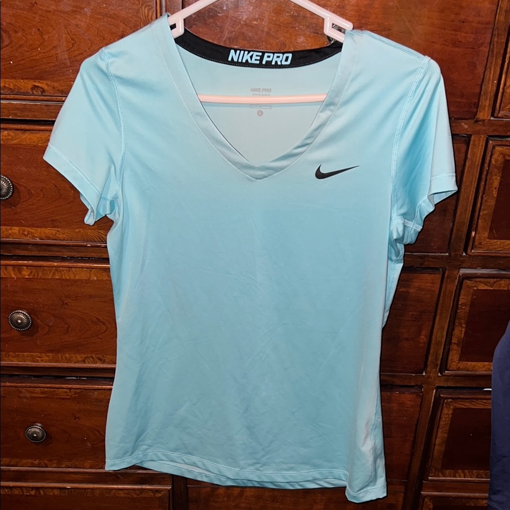 Nike Women's Light Blue V-Neck Top